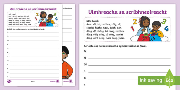 Uimhreacha sa scríobhneoireacht (teacher made) - Twinkl