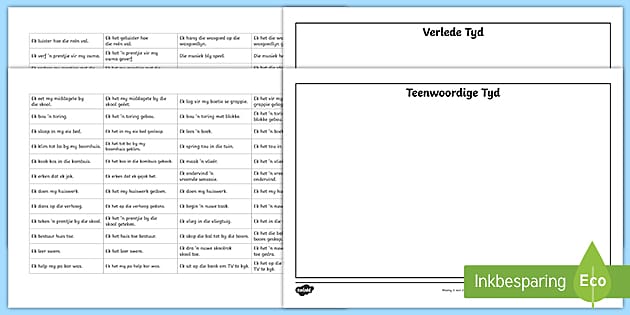 teenwoordige en verlede tyd sorteer aktiwiteit