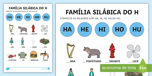 Atividade com a Família Silábica do H (teacher made)