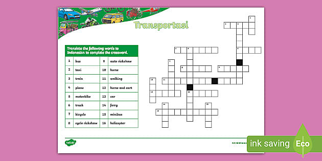 Transport Crossword Indonesian (teacher made) Twinkl