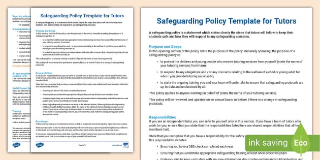 Safeguarding Policy Template for Tutors Twinkl Twinkl