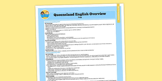 FREE! - Queensland Curriculum Prep English Literacy Syllabus Overview