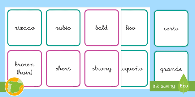 A1 Tarjetas de emparejar bilingües: Los adjetivos en inglés