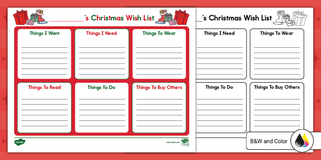 FREE Christmas Wish List  Printable PDF (Teacher-Made)
