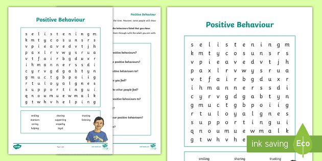 Positive Behaviour Word Search Worksheet Worksheet