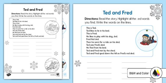 Ted and Fred Read, Highlight, and Write -ed Word Family