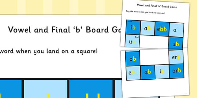 Vowel And Final 'B' Sound Board Game (teacher Made) - Twinkl