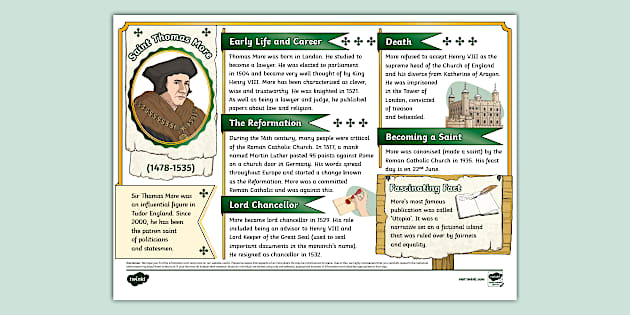 KS2 Saint Thomas More Fact File (teacher made) - Twinkl