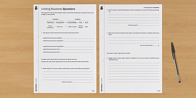 Limiting Reactants Worksheet | GCSE Chemistry | Beyond