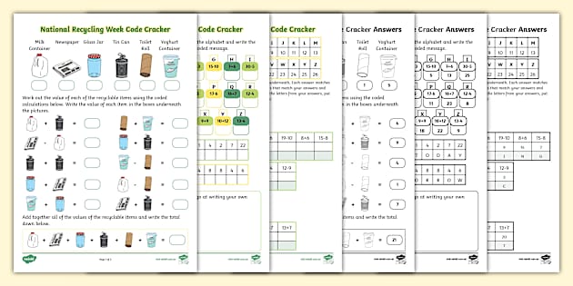 National Recycling Week Maths Puzzles (teacher made)