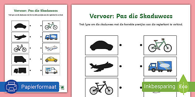 Vervoer: Pas die Skaduwees Aktiwiteit (Hecho por educadores)