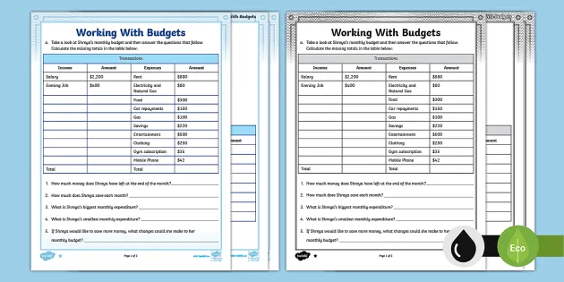 Working with Budgets Differentiated Activity (Teacher-Made)