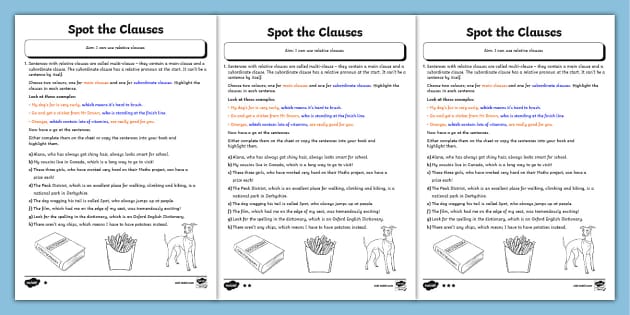 Worksheets With Subordinate Clauses Printable Iwth Answers