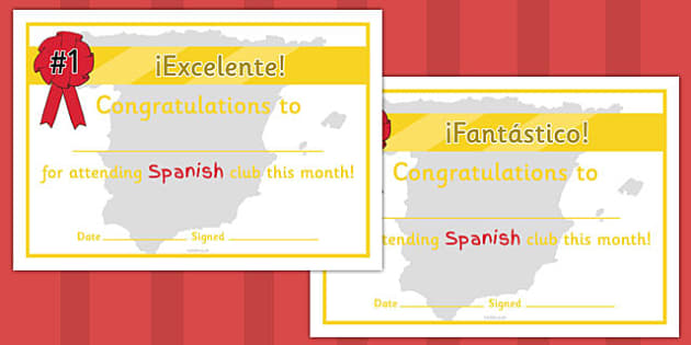 Spanish Club Certificates (profesor hizo) Twinkl