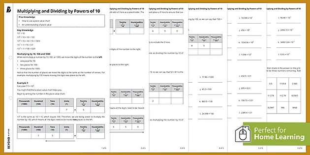 multiplying and dividing by powers of 10 worksheet beyond