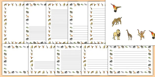 Jungle Animals Page Border | Jungle Animals Lined Paper