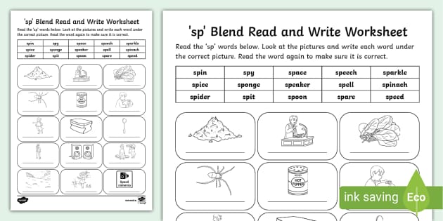 'sp' Blend Read and Write Worksheet (Teacher-Made) - Twinkl