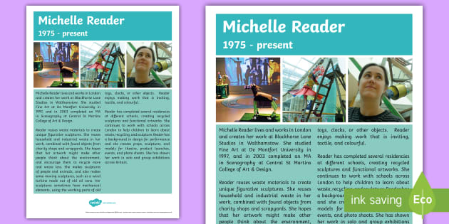 Artist Fact Sheet Michelle Reader (profesor hizo) - Twinkl