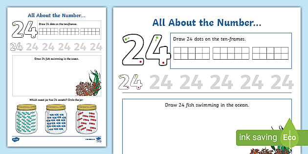 Worksheet on Number 24, Preschool Number Worksheets