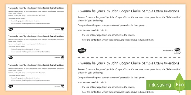 Gcse I Wanna Be Yours By John Cooper Clarke Edexcel Style Sample Exam