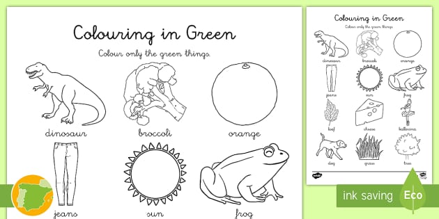 A1 Ficha de actividad: colorea verde en inglés