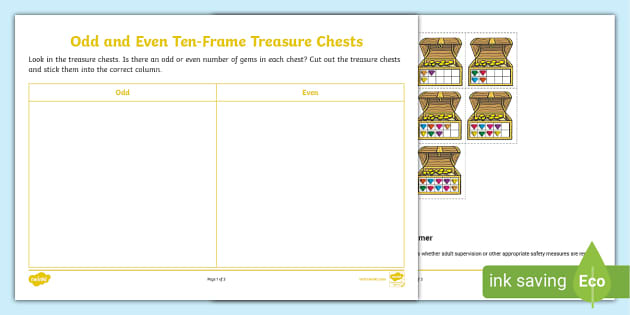 👉 Ten-Frame Treasure Chests Odd and Even Numbers Activity