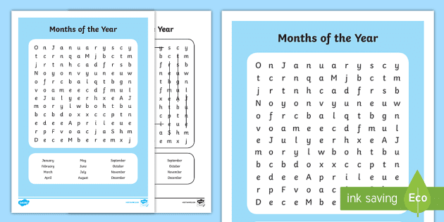 months of the year wordsearch