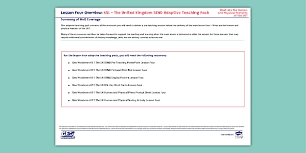 Geo Wonderers KS1 The UK SEND Adaptive Teaching Pack Lesson Four Overview