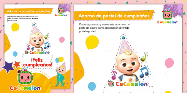 FREE! - GRATIS CoComelon: Adorno de pastel de cumpleaños
