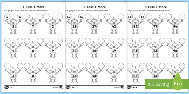 1 More 1 Less Robots Worksheet Worksheet Teacher Made