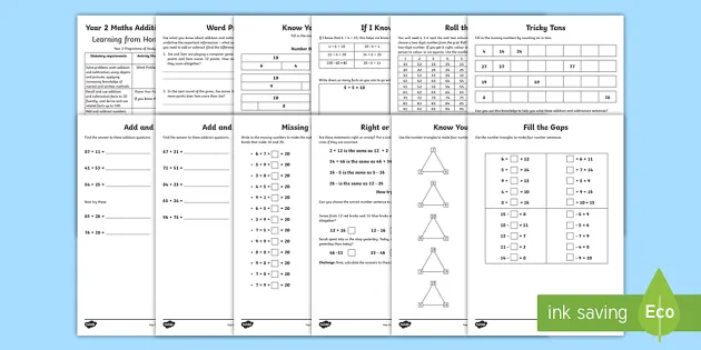 year 2 maths addition and subtraction home learning activity booklet