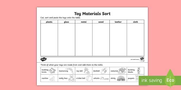 toy materials sort worksheet teacher made