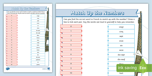 French: 0-20 Number Matching Activity (teacher made)