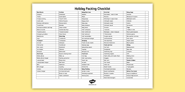Holiday Packing List Template Primary Learning Resources