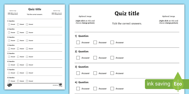 Beautiful Quiz Template A4 Modelo