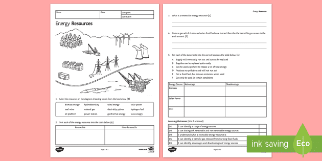 ks3 energy resources homework worksheet secondary science ks3