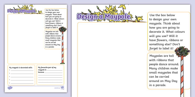 Design a Maypole Worksheet - KS1 (teacher made) - Twinkl