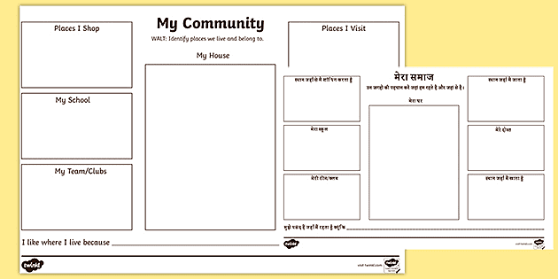 my community worksheet english hindi teacher made