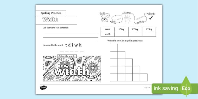 Width Spelling Practice Worksheet (teacher made) - Twinkl