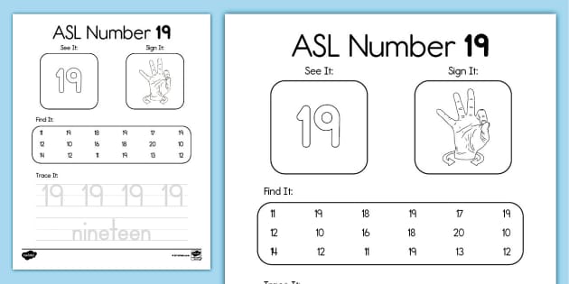 ASL Number 19 Activity - Twinkl