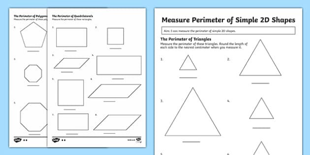 Measuring The Perimeter of Simple 2D Shapes Differentiated Worksheet