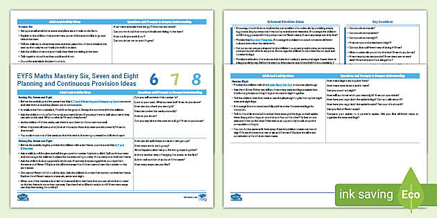 EYFS Maths Mastery 6, 7 and 8 Planning Ideas (teacher made)