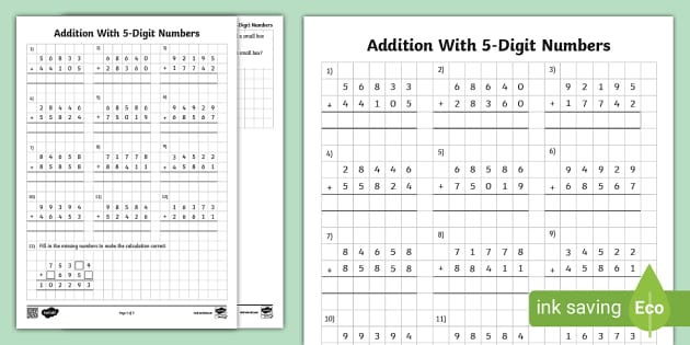 Addition with 5 Digit Numbers (Hecho por educadores)