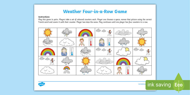 French Weather Game Four in a Row Learning Resource