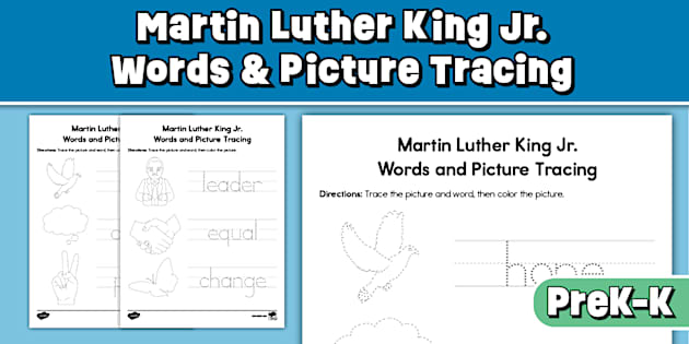 Martin Luther King Jr. Word and Picture Tracing Worksheets for PreK-K