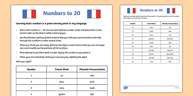 Numbers to 20 French Worksheet / Activity Sheet - french