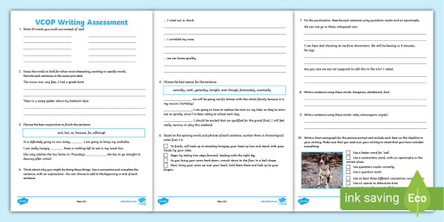 VCOP Writing Assessment - Australian Formal Literacy Test