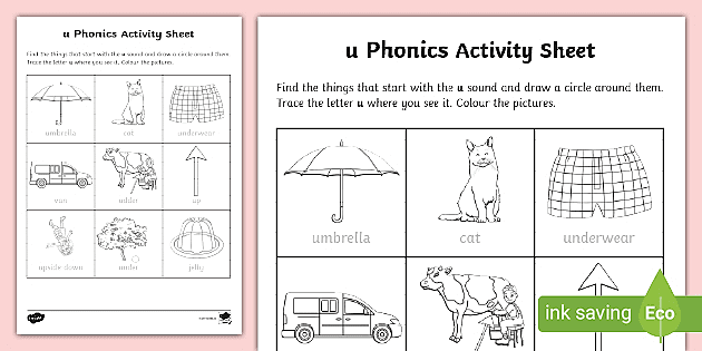 u phonics worksheet teaching resource twinkl