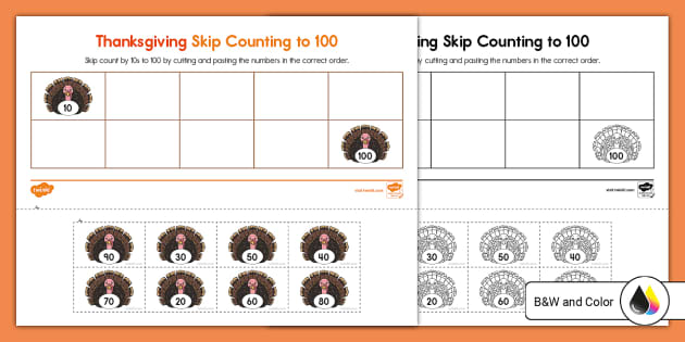 Thanksgiving Skip Counting to 100 Cut and Paste Activity