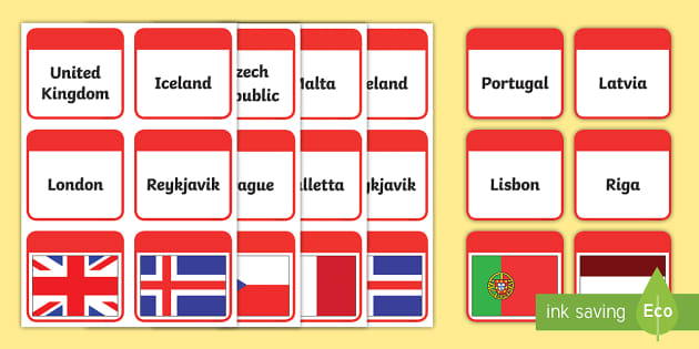 European Country Shapes and Flags Flashcards (Teacher-Made)